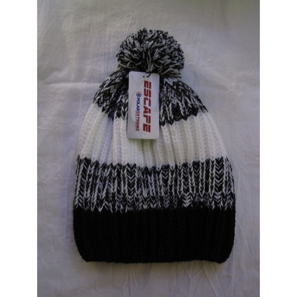 NEW Escape Polar Extreme Winter Knit‎ Hat Beanie Tuk Black White Knit Pom Pom
